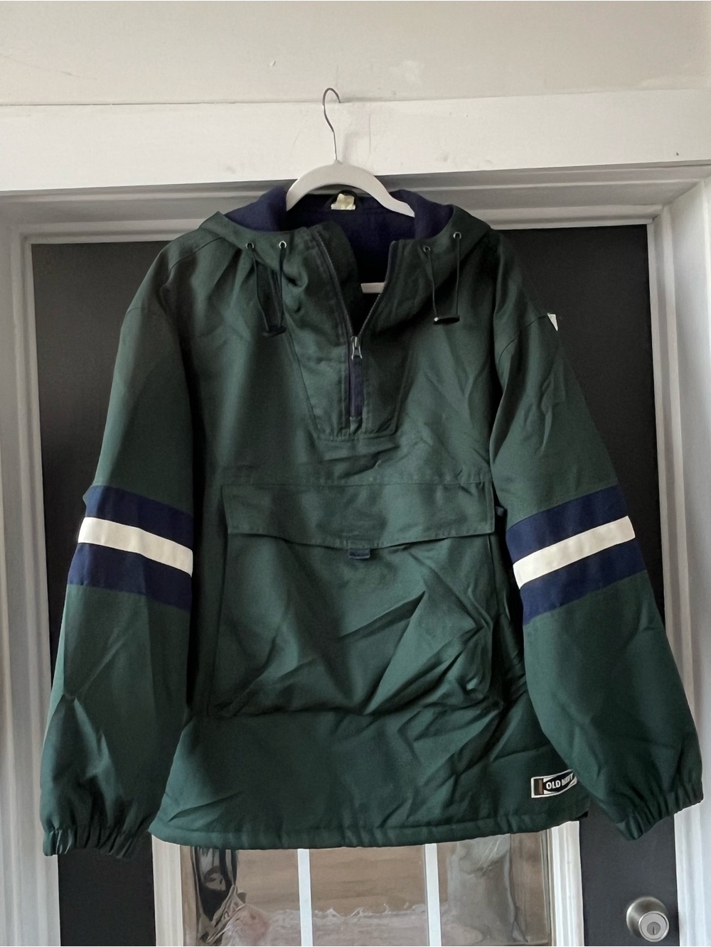 Vintage Old Navy forest green/blue stripe pullover Anorak jacket hoodie